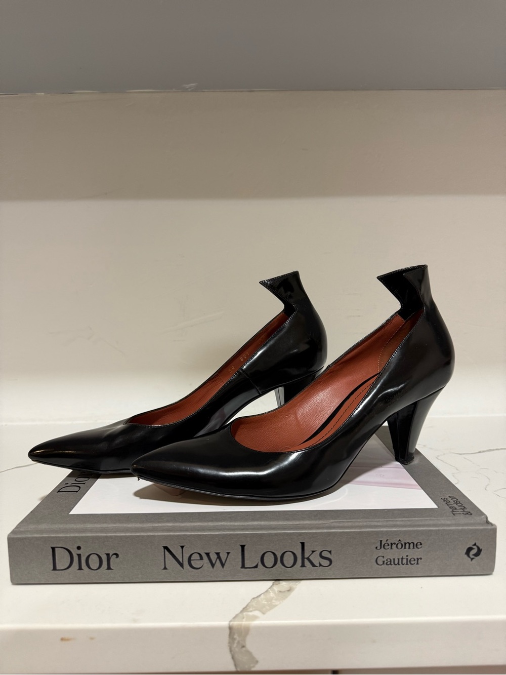 Vintage Sonia Rykiel Black Leather Sculpted Heel Pumps EU 39.5